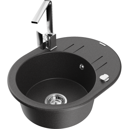 Mexen Kevin granito kriauklė vienos kameros su nutekėjimu ir virtuviniu maišytuvu Rita, juodas dėmėtas - 6517-76-670300-00