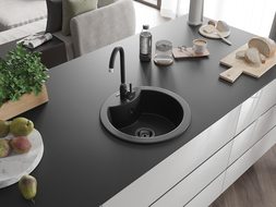 Mexen Diego granitinis vienos plautuvės komplektas su Telma virtuviniu maišytuvu, juoda/sidabrinė - 6512-73-670200-70-B