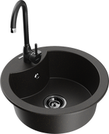 Mexen Diego granito plautuvė 1-kamerinė su Telma virtuviniu maišytuvu, juoda/auksinė - 6512-75-670200-70-B