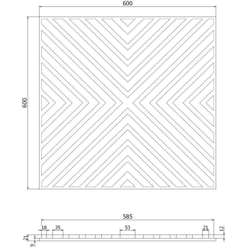 Mexen Linea 01 akustinė sieninė plokštė 60 x 60 cm (4vnt.), 9 mm veltinis, techninis faneras, Balintas Ąžuolas