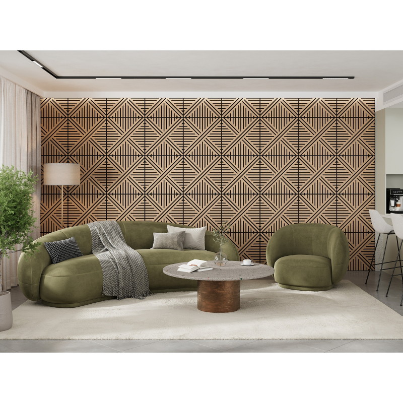 Mexen Linea 05 sieninė akustinė plokštė 60 x 60 cm (4vnt.), veltinis 9 mm, techninis fanera, Balinta Ąžuolas