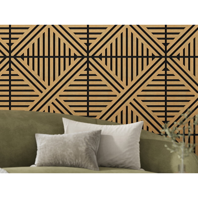 Mexen Linea 05 Garso sugerinimo sienų plokštė 60 x 60 cm (4 vnt.), veltinis 9 mm, techninis faneros lukštas, Ąžuolas