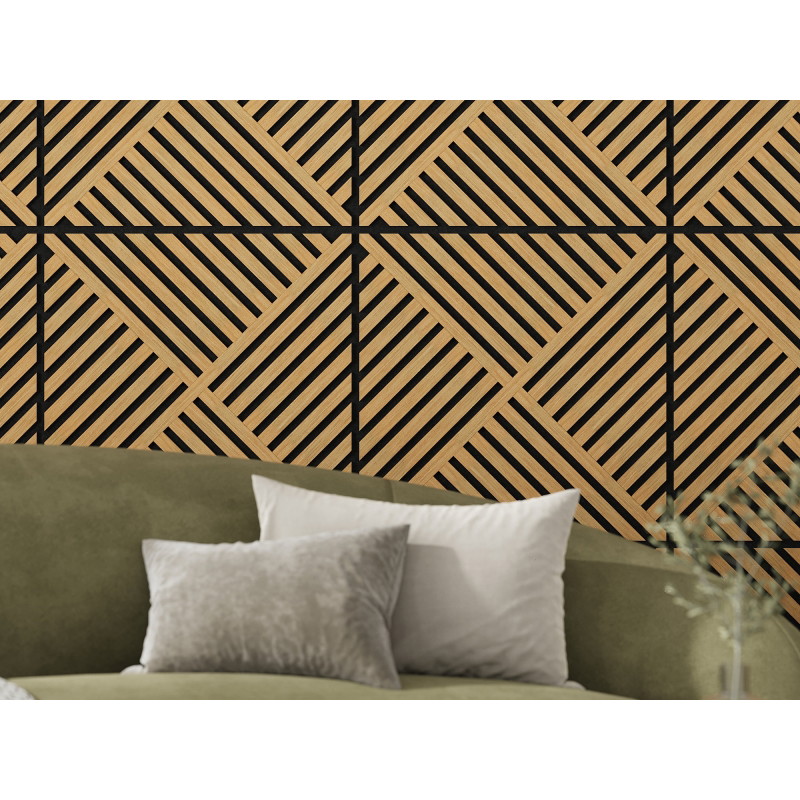 Mexen Linea 08 akustinė sienų plokštė 60 x 60 cm (4 vnt.), veltinis 9 mm, techninis fanera, Classic ąžuolas