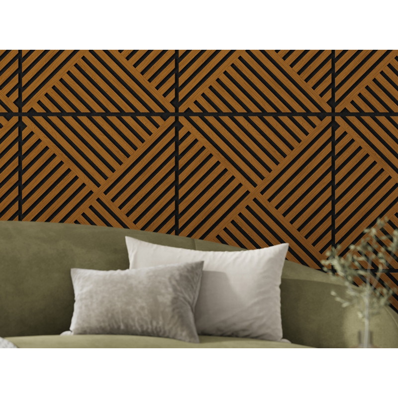 Mexen Linea 08 akustinė sienų plokštė 60 x 60 cm (4 vnt.), 9 mm veltinis, techninė fanera, Natūrali ąžuolas