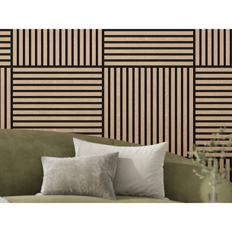 Mexen Linea 15 akustinė sieninė plokštė 60 x 60 cm (4vnt.), 9 mm veltinis, techninis faneris, Balintas Ąžuolas