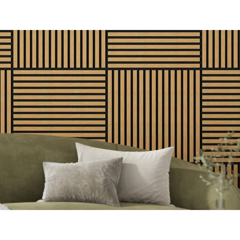 Mexen Linea 15 akustinė sienų plokštė 60 x 60 cm (4vnt.), veltinis 9 mm, techninis fanera, Ąžuolas Klasikinis