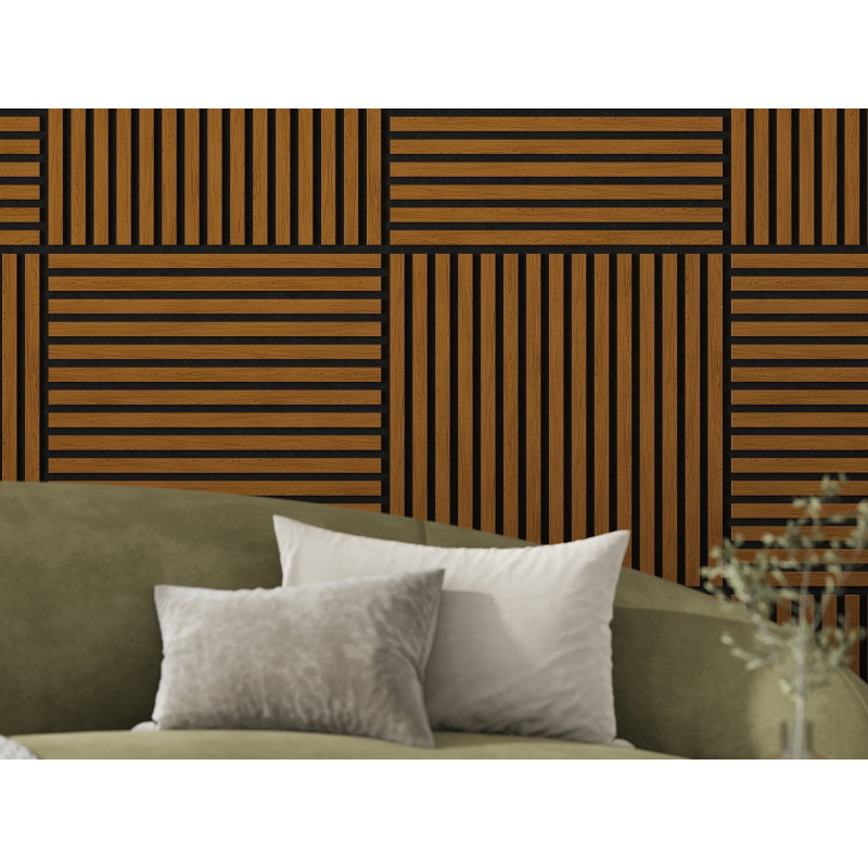 Mexen Linea 15 akustinė sieninė plokštė 60 x 60 cm (4 vnt.), 9 mm veltinis, techninis lukštas, Natūralus Ąžuolas