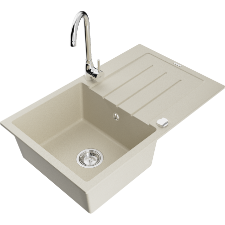 Mexen Bruno 1 dubens granitinė kriauklė su nusausintuvu ir virtuviniu maišytuvu Telma, smėlio spalvos - 6513-69-670200-00