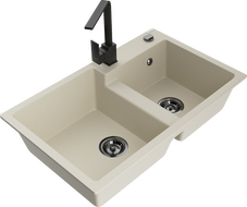 Mexen Tomas granitinis dviejų skyrių plautuvė su virtuviniu maišytuvu Rita, smėlio - 6516-69-670300-70