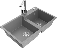 Mexen Tomas granitinė dviejų skylių kriauklė su virtuviniu maišytuvu Rita, pilka - 6516-71-670300-00