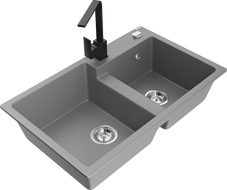 Mexen Tomas granito plautuvė, dviejų skyrių su virtuvės čiaupu Rita, pilka - 6516-71-670300-70