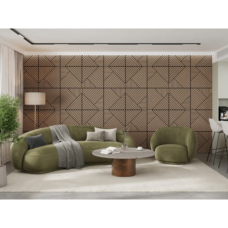 Mexen Linea 25 sieninė akustinė plokštė 60 x 60 cm (4 vnt.), veltinis 9 mm, techninis fanera, Baltintas Ąžuolas