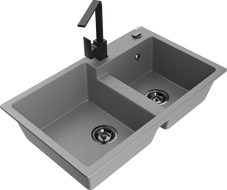Mexen Tomas dviejų skyrių granito plautuvė su virtuviniu maišytuvu Rita, pilka - 6516-71-670300-70-B