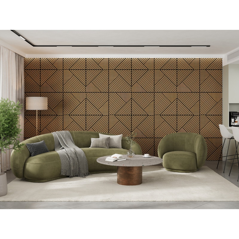 Mexen Linea 25 akustinė sienos plokštė 60 x 60 cm (4 vnt.), veltinis 9 mm, techninis fanera, Ąžuolas Classic