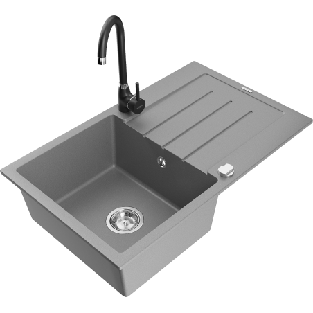 Mexen Bruno vienos kameros granitinė plautuvė su nusausintuvu ir virtuviniu maišytuvu Telma, pilka - 6513-71-670200-70