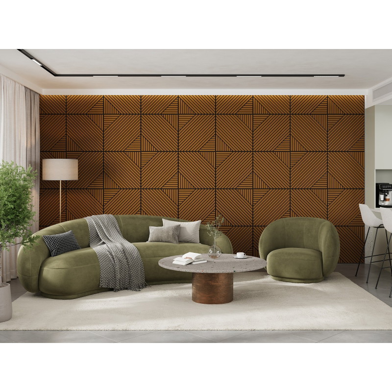 Mexen Linea 26 akustinė sienų plokštė 60 x 60 cm (4 vnt.), 9 mm veltinis, techninis fanera, Natūralus Ąžuolas