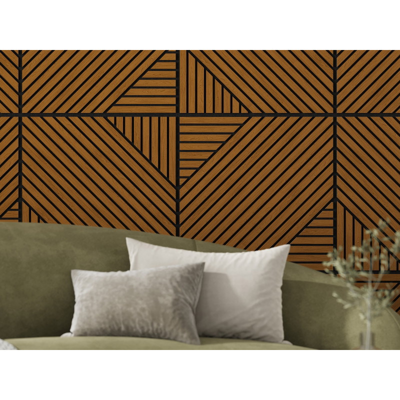Mexen Linea 26 akustinė sienų plokštė 60 x 60 cm (4 vnt.), 9 mm veltinis, techninis fanera, Natūralus Ąžuolas