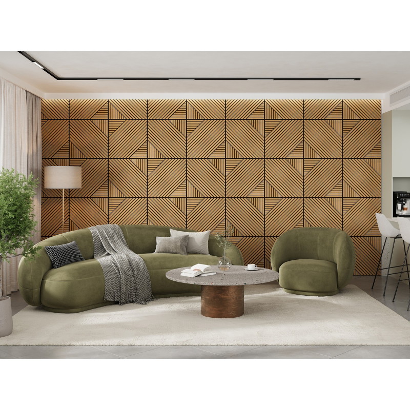 Mexen Linea 26 akustinė sienų plokštė 60 x 60 cm (4 vnt.), 9 mm veltinis, techninis fanera, Ąžuolas Classic