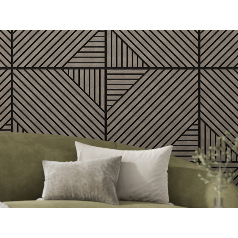 Mexen Linea 26 akustinė sieninė plokštė 60 x 60 cm (4 vnt.), 9 mm veltinis, techninis lukštas, Pilkas Ąžuolas
