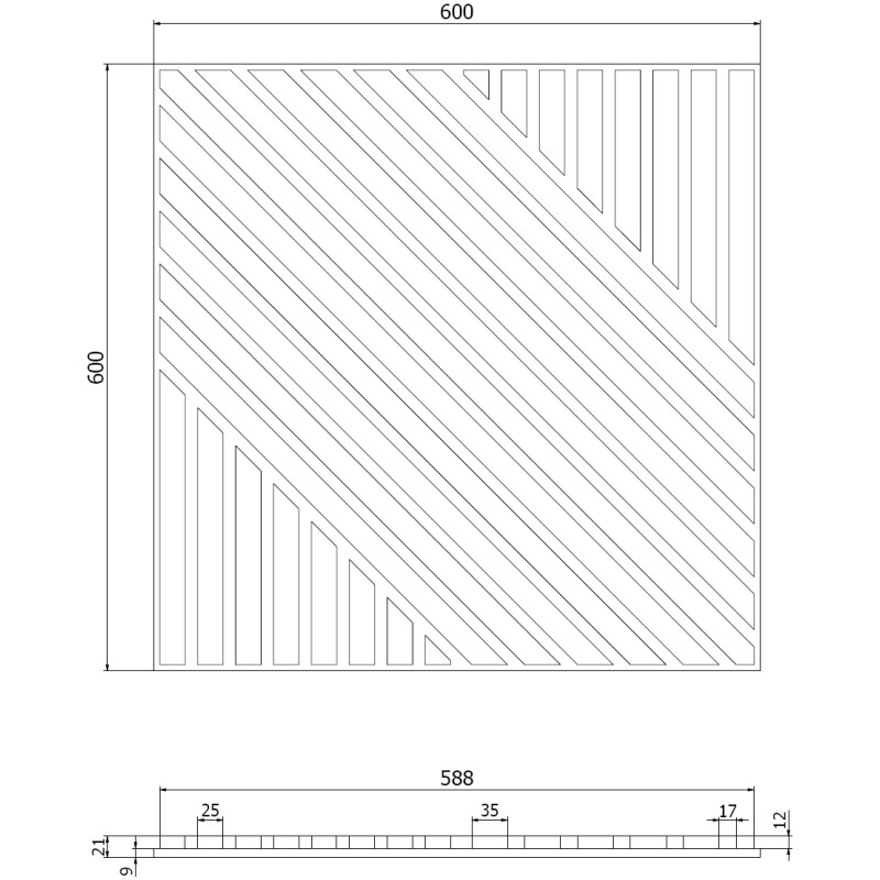 Mexen Linea 26 akustinė sieninė plokštė 60 x 60 cm (4 vnt.), 9 mm veltinis, techninis lukštas, Pilkas Ąžuolas