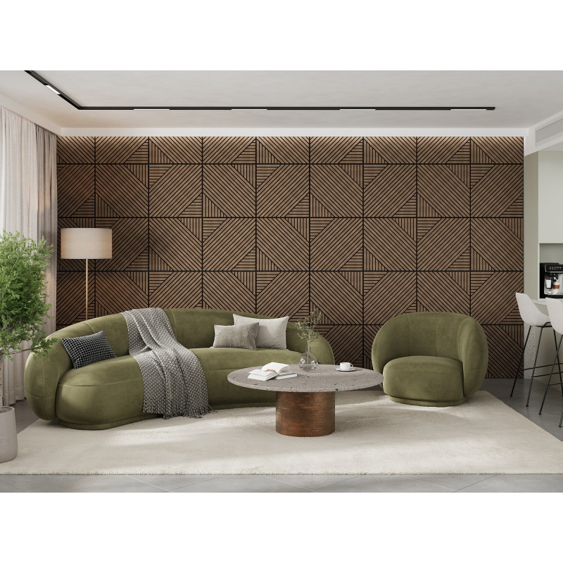 Mexen Linea 26 akustinė sieninė plokštė 60 x 60 cm (4 vnt.), veltinis 9 mm, techninis faneris, Tamsus Riešutas