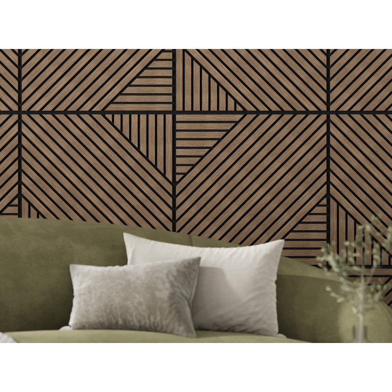 Mexen Linea 26 akustinė sieninė plokštė 60 x 60 cm (4 vnt.), veltinis 9 mm, techninis faneris, Tamsus Riešutas