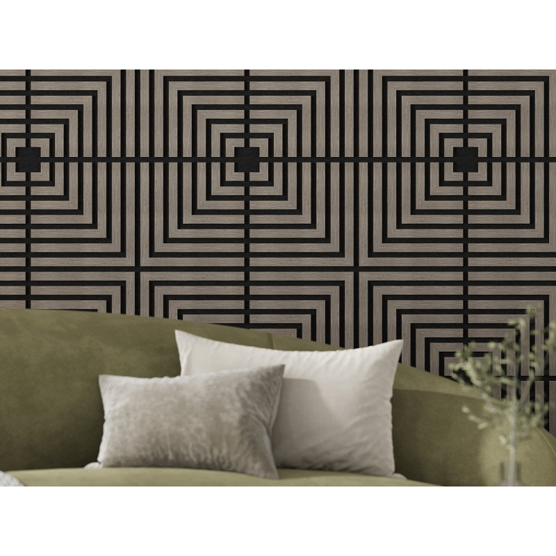 Mexen Linea 02 akustinė sieninė plokštė 60 x 60 cm (4 vnt.), 9 mm veltinis, techninis faneris, Pilkas Ąžuolas
