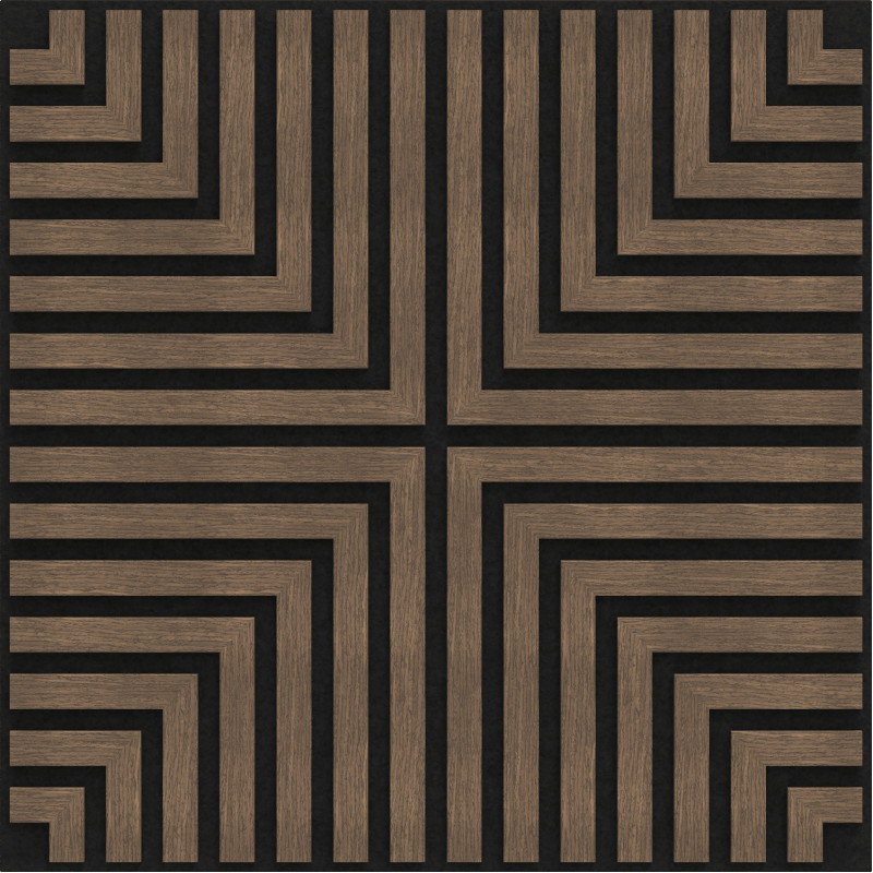 Mexen Linea 02 akustinė sieninė plokštė 60 x 60 cm (4 vnt.), veltinis 9 mm, techninis fanera, Tamsus Riešutas