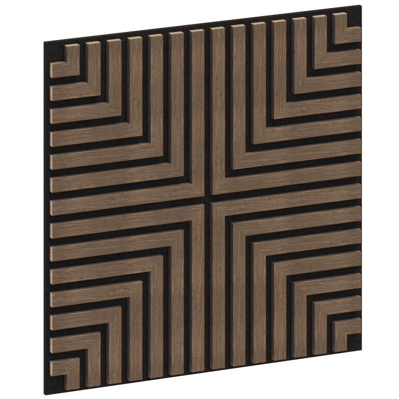 Mexen Linea 02 akustinė sieninė plokštė 60 x 60 cm (4 vnt.), veltinis 9 mm, techninis fanera, Tamsus Riešutas