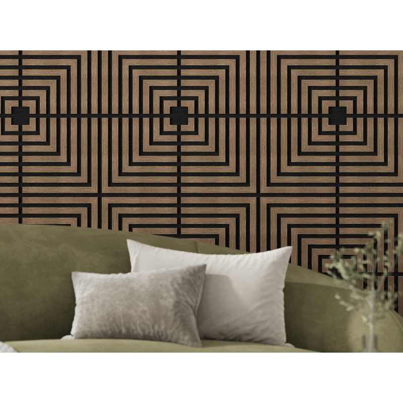 Mexen Linea 02 akustinė sieninė plokštė 60 x 60 cm (4 vnt.), veltinis 9 mm, techninis fanera, Tamsus Riešutas