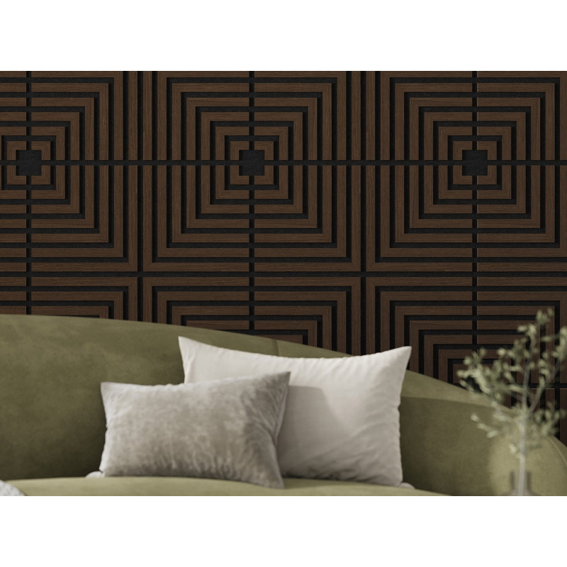 Mexen Linea 02 akustinė sieninė plokštė 60 x 60 cm (4 vnt.), 9 mm veltinis, techninis faneras, Mocca ąžuolas