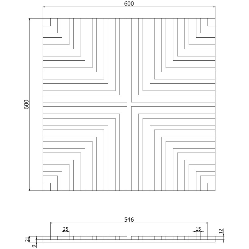 Mexen Linea 02 garsinis sieninis skydas 60 x 60 cm (4vnt.), veltinis 9 mm, techninė fanera, Juodasis Ąžuolas