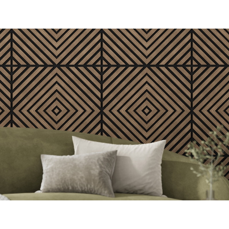 Mexen Linea 03 akustinė sienų plokštė 60 x 60 cm (4vnt.), veltinis 9 mm, techninis fanera, Tamsus Riešutas