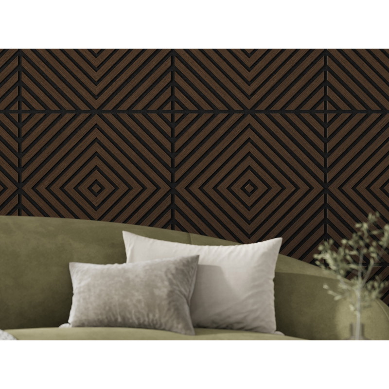 Mexen Linea 03 akustinė sieninė plokštė 60 x 60 cm (4 vnt.), 9 mm veltinis, techninis faneras, Mocca ąžuolas
