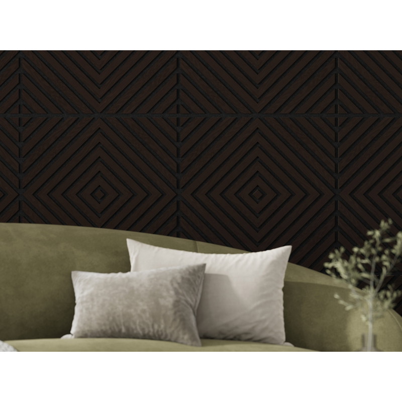 Mexen Linea 03 akustinis sieninis skydelis 60 x 60 cm (4vnt.), 9 mm veltinis, techninis lukštas, Juodas Ąžuolas