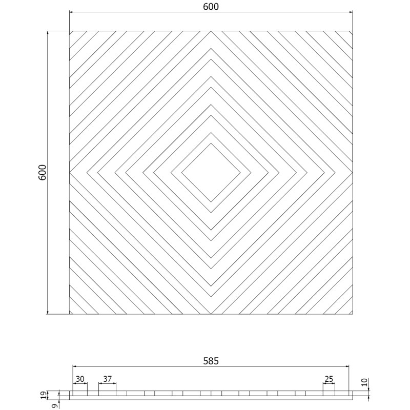 Mexen Linea 03 akustinis sieninis skydelis 60 x 60 cm (4vnt.), 9 mm veltinis, techninis lukštas, Juodas Ąžuolas