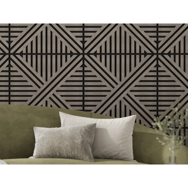 Mexen Linea 05 sieninis akustinis skydas 60 x 60 cm (4 vnt.), veltinis 9 mm, techninis faneras, Pilkas Ąžuolas
