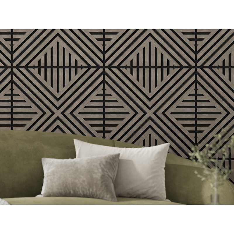 Mexen Linea 06 akustinis sieninis skydas 60 x 60 cm (4 vnt.), 9 mm veltinis, techninė fanera, Pilka Ąžuolas