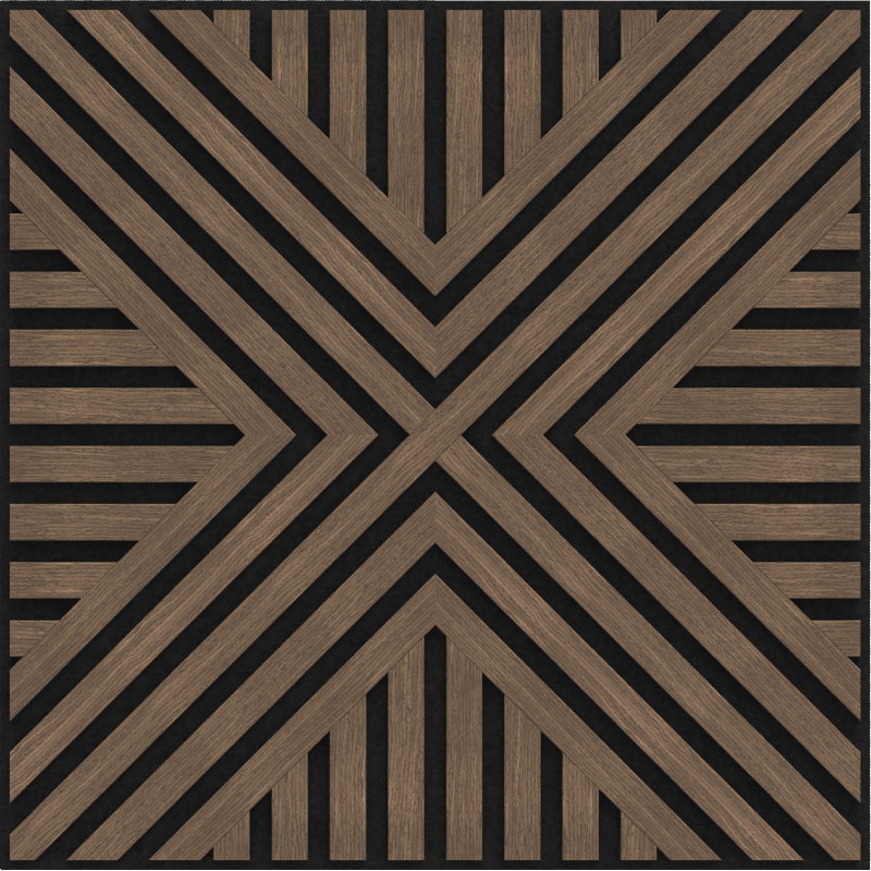 Mexen Linea 06 akustinė sienų plokštė 60 x 60 cm (4 vnt.), veltinis 9 mm, techninis faneris, Tamsus Riešutas