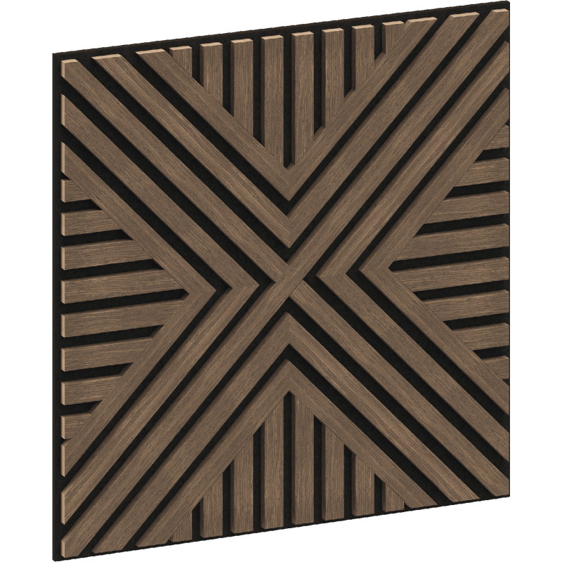 Mexen Linea 06 akustinė sienų plokštė 60 x 60 cm (4 vnt.), veltinis 9 mm, techninis faneris, Tamsus Riešutas