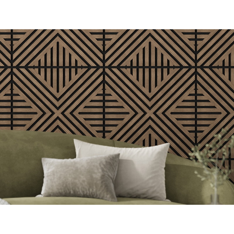Mexen Linea 06 akustinė sienų plokštė 60 x 60 cm (4 vnt.), veltinis 9 mm, techninis faneris, Tamsus Riešutas