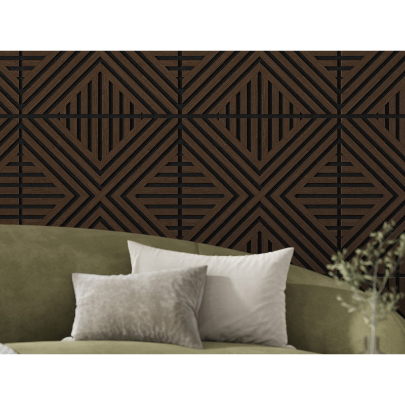 Mexen Linea 06 sieninė akustinė plokštė 60 x 60 cm (4 vnt.), 9 mm veltinis, techninis faneros dekoras, Mocca ąžuolas