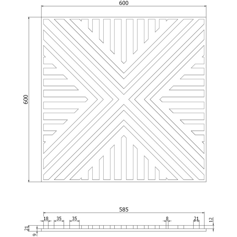 Mexen Linea 06 sieninė akustinė plokštė 60 x 60 cm (4 vnt.), 9 mm veltinis, techninis faneros dekoras, Mocca ąžuolas