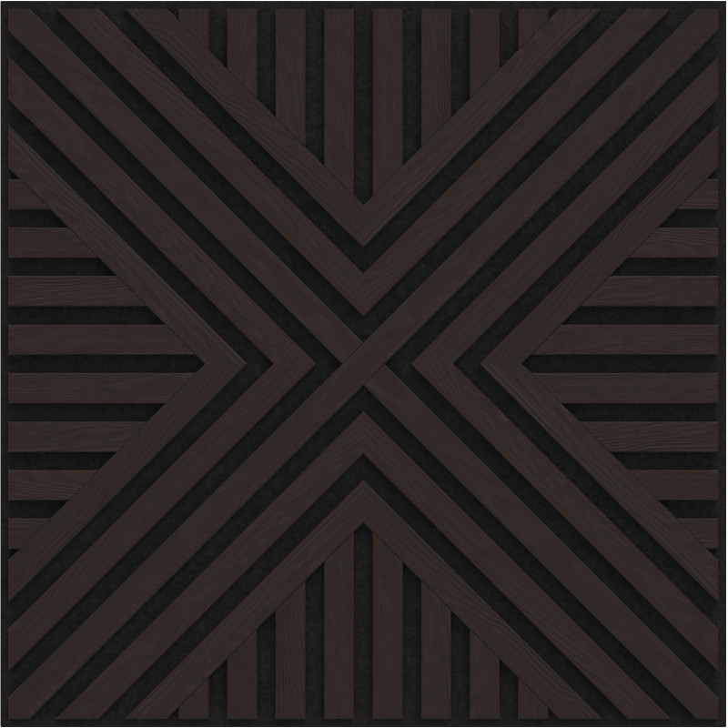 Mexen Linea 06 akustinė sieninė plokštė 60 x 60 cm (4 vienetai), 9 mm veltinis, techninis faneros, Juodasis Ąžuolas