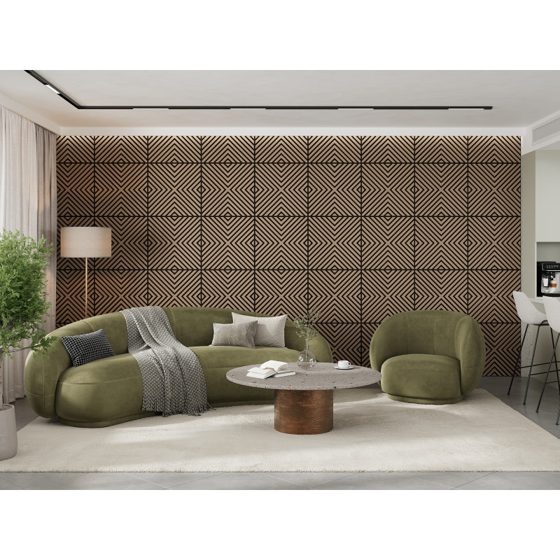 Mexen Linea 01 akustinė sienos plokštė 60 x 60 cm (4 vnt.), 9 mm veltinis, techninis fanera, Šviesus Riešutas
