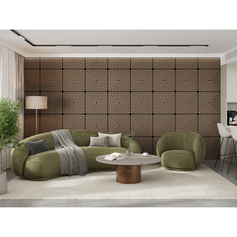 Mexen Linea 02 garsinė sieninė plokštė 60 x 60 cm (4 vnt.), veltinis 9 mm, techninis fanera, Šviesus riešutas
