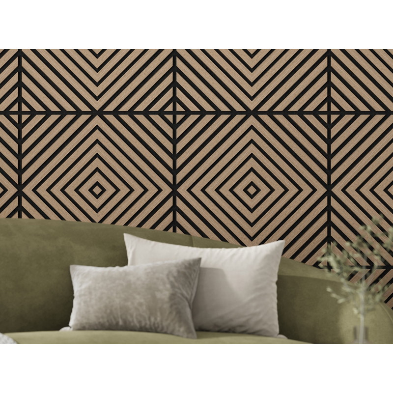 Mexen Linea 03 sieninė akustinė plokštė 60 x 60 cm (4vnt.), 9 mm veltinis, techninis fanera, Šviesus Riešutas