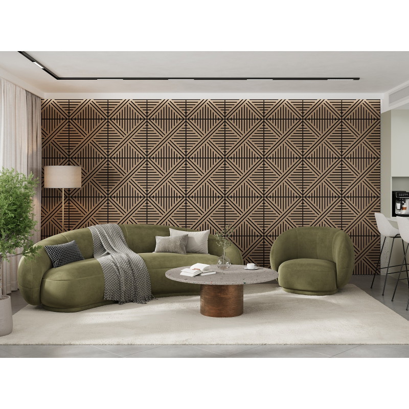 Mexen Linea 05 akustinis sienos panelis 60 x 60 cm (4 vnt.), veltinis 9 mm, techninis faneris, Šviesus Riešutas