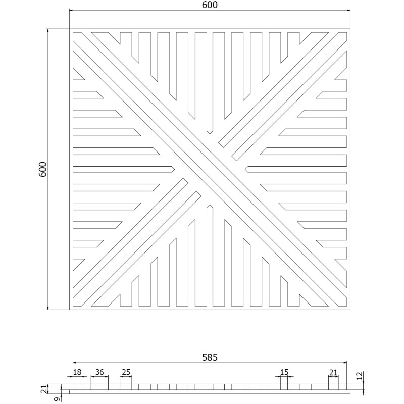 Mexen Linea 05 akustinis sienos panelis 60 x 60 cm (4 vnt.), veltinis 9 mm, techninis faneris, Šviesus Riešutas