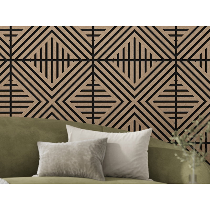 Mexen Linea 06 akustinė sieninė plokštė 60 x 60 cm (4 vnt.), 9 mm veltinis, techninis fanera, Šviesus Riešutas
